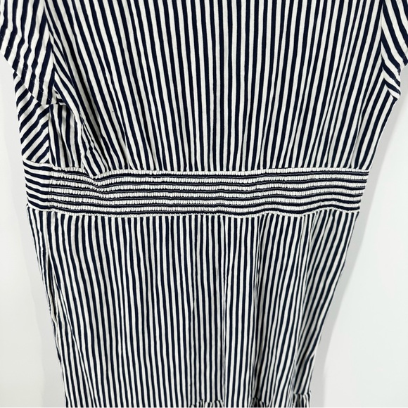 Boden Elara Tiered Jersey Striped‎ Midi Dress Navy Blue Size 14 V-Neck Stretch - Picture 9 of 14
